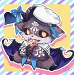 Rating: s
ID: 4729696
Date: 2024-04-19 07:25:22 -0400
Status: active
Score: 12
abstract_background accessory ambiguous_gender anthro black_sclera blush blush_lines bow_ribbon claws clothing countershade_face countershading daww debidebi_debiru demon dessert eating feet fluffy food furgonomics hat headgear headwear hi_res holding_food holding_object ice_cream ice_cream_cone icon kemono markings membrane_(anatomy) membranous_wings nijisanji outline paws ribbons semi-anthro signature sitting solo spade_tail tail tail_accessory tail_bow tail_ribbon vtuber white_outline wings yawaoru yellow_eyes post #4729696