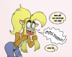 Rating: s
ID: 2664868
Date: 2021-03-22 10:24:52 -0400
Status: active
Score: 8
2020 activision anthony_loiacono anthro bandicoot blonde_hair blue_bottomwear blue_clothing blue_shorts bodily_fluids bottomwear braces brown_body brown_skin clothing coco_bandicoot crash_bandicoot_(series) dialogue english_text eyebrows eyewear fake_coco female geek glasses hair leaning leaning_forward long_hair mammal marsupial nerd open_mouth portrait pulling_hair saliva shirt shorts simple_background sleeveless_clothing solo speech_bubble tank_top teeth text thick_eyebrows three-quarter_portrait tongue tongue_out topwear touching_hair white_background white_clothing white_shirt white_topwear post #2664868