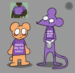 Rating: s
ID: 5421773
Date: 2025-03-09 07:56:50 -0400
Status: active
Score: 10
anthro artist_logo artist_name bear blank_expression brian_(rat_snacks) clothing derp_eyes duo english_text eye_bags featureless_hands fur gloves_(marking) grey_background logo male mammal markings murid murine on_model orange_body orange_fur purple_body purple_clothing purple_fur purple_shirt purple_topwear rat rat_snacks reference_image rodent shirt signature simon_(rat_snacks) simple_background text text_on_clothing text_on_shirt text_on_topwear thatdawgmurray toony topwear watermark white_gloves_(marking) post #5421773