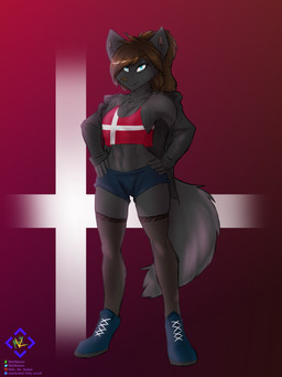Rating: s
ID: 5766331
Date: 2025-08-09 01:41:40 -0400
Status: active
Score: 2
absurd_res anthro blue_eyes bottomwear brown_hair canid canine canis clothing crop_top danish_flag female flag flag_background footwear fur grey_body grey_fur hair hi_res legwear long_hair mammal matz_the_kames patriotism politics shirt shoelaces shoes shorts solo stockings tail topwear wolf post #5766331