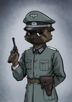Rating: s
ID: 5577789
Date: 2025-05-16 23:04:29 -0400
Status: active
Score: 0
anthro canid canine canis clothing domestic_dog duty_belt grey_background gun handgun hat headgear headwear hi_res male mammal military_cap military_uniform nazi nazi_uniform pistol ranged_weapon seb_yu simple_background solo tonyhsq uniform weapon post #5577789