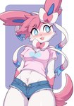 Rating: s
ID: 5630734
Date: 2025-06-09 11:17:21 -0400
Status: active
Score: 52
absurd_res anthro belly_tuft blue_eyes blush bottomwear clothing crop_top eeveelution female generation_6_pokemon heart_clothing heart_symbol hi_res hotpants looking_aside midriff muffyteru nervous_smile nintendo pokemon pokemon_(species) pupils shirt shorts solo sylveon topwear tuft unbuttoned_shorts white_pupils post #5630734