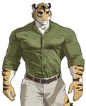 Rating: s
ID: 5585226
Date: 2025-05-20 00:50:17 -0400
Status: active
Score: 16
2025 anthro belt brown_belt brown_eyes claws clock clothing collared_shirt dress_shirt felid finger_claws fur green_clothing green_shirt green_topwear hi_res khaki_pants male mammal multicolored_body multicolored_fur pantherine rolled_up_sleeves shirt solo striped_body striped_fur stripes tiger topwear walking wasp_(artist) watch white_body white_fur wristwatch yellow_body yellow_fur post #5585226