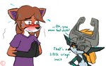Rating: s
ID: 3190941
Date: 2022-02-22 23:42:08 -0500
Status: active
Score: 75
16:10 2022 accent bioluminescence bodily_fluids canid canine clothing cute_fangs dark_body dark_skin domestic_cat duo english_text eyewear fangs felid feline felis female fox fused_shadow glasses glowing h.w.t._studios hair headgear headwear hi_res humanoid humor hybrid imp male mammal midna nari_oakes nintendo orange_hair short_stack size_difference sweat sweatdrop teeth text the_legend_of_zelda twili twilight_princess widescreen xanodice post #3190941