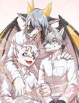 Rating: s
ID: 5661112
Date: 2025-06-22 18:10:21 -0400
Status: active
Score: 4
anthro blue_eyes canid canine clothed clothing dragon eyewear front_view fur glasses grey_body grey_fur grey_hair group hair hi_res horn male male_anthro mammal membrane_(anatomy) membranous_wings mythological_creature mythological_scalie mythology open_mouth open_smile orange_eyes papayafurry round_glasses scalie simple_background smile trio white_background white_body white_eyes white_fur white_hair white_wings wings yellow_horn yellow_wings young young_anthro young_male post #5661112
