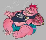 Rating: s
ID: 5540737
Date: 2025-05-01 00:28:23 -0400
Status: active
Score: 13
4_fingers absurd_res anatid anseriform anserinae anthro arm_hair arm_tattoo avian barefoot belly biped bird black_clothing black_shirt black_tank_top black_topwear blue_bottomwear blue_clothing blue_shorts blush body_hair bottomwear breasts bulge chest_hair cigarette clothing common_hippopotamus corantus crooked_teeth digital_media_(artwork) english_text feet fingers flower goose grey_background hair half-closed_eyes hi_res hippopotamid holding_cigarette holding_object leg_hair looking_at_another male mammal moobs narrowed_eyes nonbinary_(lore) overweight overweight_anthro pink_body plant reclining red_hair shirt short_hair shorts simple_background small_breasts smoke smoke_trail solo stomach_hair tank_top tattoo text topwear whiskers post #5540737