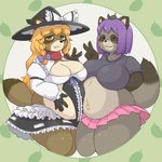 Rating: s
ID: 2231864
Date: 2020-04-26 13:27:13 -0400
Status: active
Score: 22
1:1 alternate_species anthro belly big_belly big_breasts bottomwear breasts canid canine cleavage_cutout clothed clothing cookie_(touhou) cutout dot_eyes duo fake_hisui female female/female furrification gamukami gesture hand_gesture hand_on_belly hat headgear headwear japanese_description leaf looking_at_viewer mammal marisa_kirisame mars_(cookie) midriff overweight overweight_female raccoon_dog reisen_udongein_inaba scarf simple_eyes skirt tanuki touhou translated_description v_sign witch_hat post #2231864