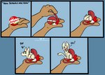 Rating: s
ID: 3843302
Date: 2023-01-30 05:00:48 -0500
Status: active
Score: 296
2021 4_legs ambiguous_gender babybel bel_group cheese comic dairy_products disembodied_hand duo english_text felisrandomis feral food fur happy holding_object humanoid humanoid_hands looking_at_viewer onomatopoeia open_mouth sergal simple_background solo_focus sound_effects tail tan_body tan_fur teeth text tongue post #3843302