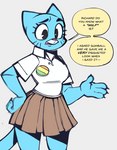 Rating: s
ID: 2865313
Date: 2021-08-05 20:08:35 -0400
Status: active
Score: 100
anthro blue_body blue_fur bottomwear cartoon_network claws clothing cute_fangs decorative_pin domestic_cat english_text eyebrows eyelashes fangs felid feline felis female fur ink01 mammal nicole_watterson open_mouth pink_nose shirt skirt solo speech_bubble standing teeth text the_amazing_world_of_gumball thick_eyebrows topwear white_clothing white_shirt white_topwear post #2865313