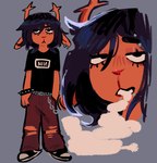Rating: s
ID: 5644763
Date: 2025-06-15 18:35:50 -0400
Status: active
Score: 32
anthro antlers band_shirt belt black_clothing black_shirt black_topwear bottomwear brown_body cervine chain close-up clothing dark_hair deer deltarune denim denim_bottomwear denim_clothing dess_holiday ear_piercing edgyblackcat eyelashes female hi_res horn jeans mammal new_world_deer nine_inch_nails pants piercing pivoted_ears red_nose reindeer shirt short smoke smoke_from_mouth solo standing tired_eyes topwear torn_bottomwear torn_clothing torn_jeans torn_pants undertale_(series) post #5644763