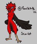 Rating: s
ID: 3539109
Date: 2022-08-31 09:01:12 -0400
Status: active
Score: 5
avian beak bird black_arms black_tail_feathers blue_eyes cardinal_(bird) crotch_tuft feather_hair feather_hands feather_tuft feathers feet hi_res noodleartz oscine passerine piranga pseudo_hair red_body red_feather_hair red_feathers scarlet_(noodleartz) scarlet_tanager sketch tail tail_feathers talons toes tuft post #3539109