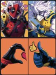 Rating: s
ID: 4975924
Date: 2024-08-10 00:51:23 -0400
Status: active
Score: 78
anthro belt billy_kid canid canine canis claws cosplay deadpool deadpool_&_wolverine_(2024) duo fur gesture gun hand_gesture handgun harness heart_gesture humor k_illzz leather leather_harness machine male mammal marvel mihoyo pistol ranged_weapon red_body robot smile thumbs_up unrequited_heart_gesture v_sign von_lycaon weapon white_body white_fur wolf wolverine_(marvel) zenless_zone_zero post #4975924