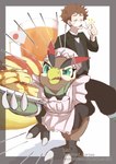 Rating: s
ID: 5565844
Date: 2025-05-11 23:48:25 -0400
Status: active
Score: 5
absurd_res anthro bandai_namco beak brown_body brown_feathers brown_hair claws clothed clothing crossdressing digimon digimon_(species) digimon_survive duo falcomon falcomon_(survive) feathers feet food green_eyes hair hi_res human maid_uniform male mammal minoru_hyuga mofumi_corvus pancake talons toes uniform post #5565844