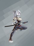 Rating: s
ID: 4140375
Date: 2023-06-29 15:36:33 -0400
Status: active
Score: 14
3:4 action_pose anthro armor fangs fantasy felid feline female form_fitting fur grey_body grey_fur hair hi_res katana light_armor mammal medieval medieval_clothing melee_weapon pose prehistoric_species purple_eyes saber-toothed_tiger sabertooth_(anatomy) shima_sonoma side_view solo sword teeth unknown_artist weapon white_body white_fur white_hair post #4140375