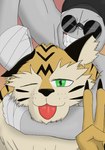 Rating: s
ID: 3825915
Date: 2023-01-21 23:55:43 -0500
Status: active
Score: 2
anthro blep duo felid gesture grunt_(madness_combat) hand_gesture humanoid male mammal muscular muscular_male noogie pantherine sanford_(madness_combat) smile thor_(amakuchi) tiger tongue tongue_out v_sign xvii_(artist) post #3825915