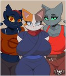 Rating: s
ID: 5416276
Date: 2025-03-06 15:13:06 -0500
Status: active
Score: 74
anthro big_breasts biped blue_body blue_fur blush bra_strap breasts calico_cat cleavage clothed clothing crop_top daystone domestic_cat doodle_champion_island_games eyebrows eyelashes felid feline felis female fur google google_doodle grey_body group hair hi_res knightmoonlight98 kocia_pierdocia lucky_(google) mae_borowski mammal midriff multicolored_body navel night_in_the_woods notched_ear null_symbol orange_body orange_clothing orange_shirt orange_topwear pink_nose red_clothing red_eyes red_shirt red_tank_top red_topwear shirt simple_background smile standing tan_background tank_top topwear trio white_body yellow_sclera post #5416276
