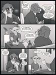 Rating: s
ID: 1697439
Date: 2018-11-04 01:17:32 -0500
Status: active
Score: 257
3:4 alcohol anthro beverage black_border bodily_fluids border bottle canid canine canis clothed clothing comic container dark_eyes dialogue digital_media_(artwork) domestic_dog duo elise_(glopossum) ellipsis english_text eyewear felid feline felis glasses glopossum greyscale inside junip male mammal monochrome off_model_eyes sand_cat sitting smile tears text post #1697439
