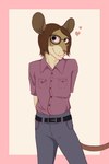 Rating: s
ID: 4572208
Date: 2024-02-02 00:26:56 -0500
Status: active
Score: 4
2:3 alex_(mr.shigglesworth) anthro belt bottomwear brown_body brown_fur brown_hair clothed clothing collared_shirt conditional_dnp cricetid deer_mouse digital_media_(artwork) dress_shirt eyewear fur glasses hair heart_symbol hi_res looking_at_viewer male mammal medium_hair mr.shigglesworth pants pink_clothing pink_shirt pink_topwear rodent shirt simple_background slim smile solo tail tan_body tan_fur teeth topwear post #4572208