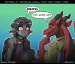 Rating: s
ID: 5459846
Date: 2025-03-27 13:12:09 -0400
Status: active
Score: 14
anthro black_sclera chopsticks clothing dark_nek0gami dialogue dragon duo eating furgonomic_topwear furgonomics gami_cross grei hair horn male mythological_creature mythological_scalie mythology razoth red_eyes scalie sitting smile wings yellow_eyes post #5459846