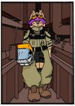 Rating: s
ID: 3903566
Date: 2023-03-02 02:27:41 -0500
Status: active
Score: 6
anthro armor band_(marking) boiler_room boots brown_background brown_body brown_boots brown_clothing brown_footwear brown_fur brown_nose canada_lynx chaps cheek_tuft clothing confusion eyewear eyewear_on_head facial_tuft felid feline footwear full-length_portrait full_body_suit fur gauntlets gauntlets_(weapon) gloves goggles goggles_on_head hair handwear hat headgear headwear hi_res lynx male mammal markings multicolored_eyes oversized_clothing pipe portrait purple_hair rotorthephone shoes simple_background solo striped_markings stripes tan_markings tuft post #3903566