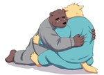 Rating: s
ID: 3829805
Date: 2023-01-23 19:24:34 -0500
Status: active
Score: 8
2023 anthro bear bodily_fluids bottomwear brown_body canid canine canis clothing crying domestic_dog duo hi_res hug humanoid_hands kemono kick_(artist) male mammal overweight overweight_male pants sad shirt tears topwear post #3829805