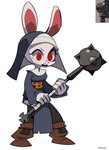 Rating: s
ID: 2768741
Date: 2021-06-03 14:36:54 -0400
Status: active
Score: 35
4_fingers absurd_res anthro artist_name clothed clothing female fingers fur hi_res hillmyna lagomorph leporid mace mammal melee_weapon niking nun nun_bun_(niking) rabbit red_eyes simple_background text weapon white_background white_body white_fur post #2768741