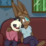 Rating: s
ID: 3405413
Date: 2022-06-22 13:13:04 -0400
Status: active
Score: 3
1:1 anthro bear blue_clothing blue_shirt blue_topwear blush bottomwear brown_body brown_eyes brown_fur clothing crossed_legs darli_buni denim denim_bottomwear denim_clothing duo eye_patch eyewear female female/female fur furniture giant_panda hare head_on_shoulder hi_res highlights_(coloring) jeans kassandra_copperfur lagomorph leporid mammal painting_(object) pants pendelle_ursari pink_clothing pink_sweater pink_topwear shirt sleeping sofa sound_effects sweater topwear vowelless vowelless_sound_effect zzz post #3405413