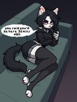 Rating: s
ID: 5440474
Date: 2025-03-17 20:59:21 -0400
Status: active
Score: 71
3:4 absolute_territory alternative_fashion anthro bell bell_collar black_clothing black_eyeshadow black_hair black_tail bottomwear clothing collar dialogue digital_media_(artwork) domestic_cat electronics english_text eyeshadow felid feline felis female fur furniture goth hair hi_res legwear lying makeup mammal mixed_media on_side phone pixel_(artwork) pixelguzzler shorts sofa solo stirrup_legwear stirrup_stockings stockings tail text translated white_body white_fur post #5440474
