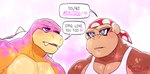 Rating: s
ID: 5445934
Date: 2025-03-20 17:38:37 -0400
Status: active
Score: 95
anime_eyes anthro ape barazoku blue_eyes brown_body brown_fur clothed clothing conditional_dnp countershade_face countershade_torso countershading detailed_eyes dialogue digital_media_(artwork) donkey_kong_(series) duo eyelashes funky_kong fur gorilla haplorhine heart_symbol hi_res humor kerchief kong koopa koopaling looking_at_another male male/male mammal mario_bros muscular muscular_anthro muscular_male nintendo orange_body orange_scales pink_body pink_eyes pink_scales poppin primate reptile roy_koopa scales scalie shell spiked_shell spikes spikes_(anatomy) teeth text turtle post #5445934