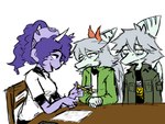 Rating: s
ID: 4905883
Date: 2024-07-08 16:49:22 -0400
Status: active
Score: 6
4:3 amber_(snoot_game) anthro blue_body calculator cavemanon_studios ceratopsian chair clothed clothing deftones desk dinosaur facial_horn female freckled_face freckles furniture green_(snoot_game) grey_hair group hair hi_res horn jacket male ornithischian pencil_(object) prehistoric_species pterodactylus pterosaur purple_body purple_eyes purple_hair reptile scalie sera_(snoot_game) simple_background sitting snoot_game table tired_eyes topwear triceratops trio unknown_artist white_background post #4905883