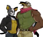 Rating: s
ID: 1670121
Date: 2018-10-03 13:22:16 -0400
Status: active
Score: 101
anthro avian belt bird boston_terrier bottomwear canid canine canis claws clothed clothing domestic_dog duo falcon falconid hunting_dog iggy_(jjba) jacket jojo's_bizarre_adventure kadikadisake male mammal molosser muscular muscular_male pants pecs pet_shop_(jjba) scarf shirt simple_background small_molosser smile standing tank_top teeth terrier topwear toy_dog white_background post #1670121