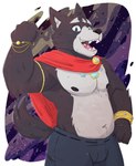 Rating: s
ID: 3221400
Date: 2022-03-13 03:46:35 -0400
Status: active
Score: 27
adastra adastra_(series) amicus_(adastra) anthro black_nipples blue_eyes bottomwear bracelet canid canine canis cape clothing cosmic_background echo_project facial_piercing gold_(metal) gold_jewelry hand_on_hip happy hi_res jewelry labret_piercing laugh lip_piercing male mammal necklace nipples pants pecs piercing raised_arm skullart smile solo space space_background wolf post #3221400