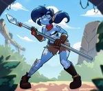 Rating: s
ID: 5600872
Date: 2025-05-26 21:13:05 -0400
Status: active
Score: 16
action_pose alien anthro arm_markings bandage bandaged_leg belt bent_legs blue_body blue_eyes blue_hair blue_skin boots bottomwear breast_markings breasts cheek_markings chest_wraps cleavage clothed clothing detailed_background eyewear eyewear_on_head facial_markings female footwear gem gloves goggles goggles_on_head hair handwear head_markings hi_res holding_object holding_weapon long_hair looking_away markings melee_weapon mole_(marking) mole_on_breast mole_on_shoulder pointy_ears polearm pose psicoyote round_nose scarf shirt shoes shorts shoulder_markings solo spear splint spread_legs spreading tank_top topwear torn_clothing vesta_(psicoyote) weapon wraps post #5600872