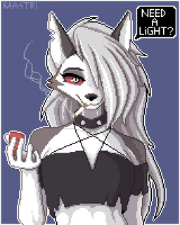 Rating: s
ID: 5705755
Date: 2025-07-13 08:38:32 -0400
Status: pending
Score: 78
2025 4:5 anthro black_body black_clothing black_ears black_fur black_nose black_topwear breasts canid canid_demon canine cigarette cigarette_in_mouth cigarette_smoke clothed clothed_anthro clothed_female clothing collar demon dialogue dialogue_box digital_media_(artwork) female front_view fur grey_hair hair hellaverse hellhound helluva_boss hi_res holding_lighter holding_object lighter long_hair looking_at_viewer loona_(helluva_boss) makeup mammal mastri multicolored_body multicolored_fur mythological_canine mythological_creature mythology object_in_mouth occult_symbol pentagram pixel_(artwork) red_sclera simple_background smoke solo spiked_collar spikes symbol topwear white_body white_fur post #5705755
