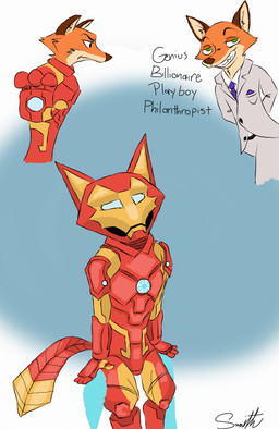 2016 absurd_res anthro armor business_suit canine clothing crossover disney duo fox fur green_eyes grin hands_behind_back hi_res inner_ear_fluff iron_man machine male mammal marvel multiple_poses necktie nick_wilde orange_fur pose power_armor quirky-middle-child signature simple_background smile solo suit teeth text white_background zootopia
Rating: Safe
Score: 3
User: BooruHitomi
Date: September 10, 2017 2016 absurd_res anthro armor business_suit canine clothing crossover disney duo fox fur green_eyes grin hands_behind_back hi_res inner_ear_fluff iron_man machine male mammal marvel multiple_poses necktie nick_wilde orange_fur pose power_armor quirky-middle-child signature simple_background smile solo suit teeth text white_background zootopia
Rating: Safe
Score: 3
User: BooruHitomi
Date: September 10, 2017