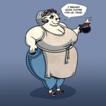 Rating: s
ID: 4141761
Date: 2023-06-30 07:33:04 -0400
Status: active
Score: 27
1:1 anthro apron beverage beware_the_shadowcatcher big_breasts black_eyes black_nails blue_background blue_bottomwear blue_clothing blue_pants bottomwear bovid breasts caprine cleavage clothed clothing coffee coffee_pot colored_nails curlers dialogue english_text eyelashes eyewear female fur glasses grey_hair hair hand_on_hip hi_res hooves huge_breasts looking_at_viewer mammal maude_(bts) nails overweight overweight_female pants pink_slippers purveyor-of-blubber round_glasses sheep simple_background smile solo speech_bubble talking_to_viewer text thick_thighs white_body white_fur wide_hips zed_technician_games post #4141761