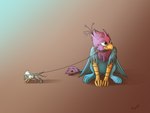 Rating: s
ID: 2985447
Date: 2021-10-21 10:31:49 -0400
Status: active
Score: 3
avian avian_feet beak bird blue_body collar der domestic_pet duo feathered_wings feathers feral galliform green_eyes gryphon gyro_feather larger_leashed larger_pet leash male micro mythological_avian mythological_creature mythology paws peafowl phasianid pink_body quadruped sitting size_difference small_dom_big_sub swiftsketchpone tail tail_tuft tuft wings post #2985447