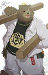 Rating: s
ID: 5622532
Date: 2025-06-05 13:24:06 -0400
Status: active
Score: 10
anthro bear belly ben_bigger brown_body brown_fur construction_equipment facial_scar fur hi_res jewelry kt0414143919 male mammal mihoyo missing_eye necklace overweight scar solo zenless_zone_zero post #5622532