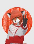 Rating: s
ID: 3091946
Date: 2021-12-26 21:59:10 -0500
Status: active
Score: 23
accessory amber_eyes anthro black_body black_fur canid canine canis clothed clothing digital_media_(artwork) eyebrows eyeliner eyeshadow fashion femboy fox fur gesture glistening glistening_eyes hair hair_accessory hairclip hand_gesture happy hi_res hoodie japanese japanese_text lips lipstick makeup male mammal orange_body red_body red_clothing red_fur red_hair red_lips red_lipstick red_topwear shirt signature simple_background smile solo teeth text text_on_clothing thotfox topwear v_sign viki_(vikifox) vikifox white_background white_body white_fur post #3091946