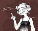 Rating: s
ID: 5143535
Date: 2024-10-27 20:10:10 -0400
Status: active
Score: 49
alternate_species anthro armor bared_teeth black_clothing black_shirt black_topwear canid canine clothing crazy_eyes ears_down english_text female furrification gesture grinning_at_viewer hand_gesture hatching_(art) headgear helmet hi_res kvenash_vishneri_(psychopomp) looking_at_viewer mammal pivoted_ears pointing pointing_up psychopomp_(video_game) shaded shirt simple_background solo standing text topwear zerohours post #5143535