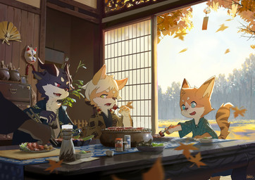 Rating: s
ID: 5614587
Date: 2025-06-01 16:31:34 -0400
Status: active
Score: 22
ambiguous_species anthro asian_clothing chopsticks clothing detailed_background dragon drawer east_asian_architecture east_asian_clothing eating felid feline food fur furniture group hair haori hi_res horn japanese_clothing kemono kimono leaf lokey lynx male mammal mask mythological_creature mythological_scalie mythology plant pointy_ears scalie sitting striped_body striped_fur stripes table tree wind young post #5614587