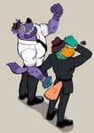 Rating: s
ID: 5518665
Date: 2025-04-20 21:29:43 -0400
Status: active
Score: 11
2025 5_fingers anthro anthrofied belt black_bottomwear black_clothing black_eyes black_footwear black_jacket black_necktie black_nose black_pants black_shoes black_topwear bottomwear brown_clothing brown_hat brown_headwear clock clothing dipstick_tail disney duck_bill duo fedora fingers footwear fur gloves_(marking) grey_background grin hand_holding harry_the_hyena hat headgear headwear hi_res high-angle_view hunter-husky hyena interlocked_fingers jacket looking_at_viewer looking_back looking_up male mammal markings monotreme muscular muscular_anthro muscular_male necktie orange_body pants perry_the_platypus phineas_and_ferb platypus platypus_tail purple_body purple_fur purple_spots raised_hand sharp_teeth shirt simple_background smile spots spotted_body spotted_fur standing tail tail_markings teal_body teal_fur teeth topwear watch white_clothing white_shirt white_topwear wristwatch yellow_sclera post #5518665