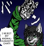 Rating: s
ID: 5250432
Date: 2024-12-18 07:31:38 -0500
Status: active
Score: 8
black_hair canid canine canis clothing green_clothing green_eyes green_shirt green_tongue green_topwear hair holding_object japanese_text jojo's_bizarre_adventure male mammal mask meme pumopumoshi pumopumoshi_(character) shirt solo speech_bubble teeth text tongue topwear wolf post #5250432