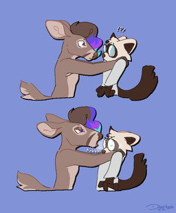Rating: s
ID: 5658491
Date: 2025-06-21 15:49:20 -0400
Status: active
Score: 6
2025 aliasing anthro aseprite_(artwork) blue_background blue_highlights breath brown_body brown_fur brown_hair brown_inner_ear brown_nose clothed clothing coat deer digital_drawing_(artwork) digital_media_(artwork) domestic_ferret duo dyyrlysh eyebrows eyewear flat_colors foggy_glasses fur glasses glistening_eyelids hair hands_on_another's_shoulders hi_res highlights_(coloring) horizontal_pupils kristoffer_everglade lab_coat looking_at_another male mammal multicolored_highlights mustelid musteline new_world_deer nude opaque_glasses open_mouth pupils purple_eyes purple_highlights round_glasses shoulder_grab simple_background snout sound_effects tail tan_body tan_fur tan_inner_ear topwear true_musteline tuko_(tukoferret) wearing_glasses weasel white-tailed_deer white_body white_fur post #5658491
