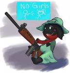 Rating: s
ID: 1723758
Date: 2018-12-02 14:55:59 -0500
Status: active
Score: 108
2018 anthro black_body black_fur blush bovid caprine clothed clothing darkner deltarune fn_fal fur goat gun hat headgear headwear hi_res holding_gun holding_object holding_ranged_weapon holding_weapon male mammal misogyny open_mouth ralsei ralsei_with_a_gun ranged_weapon rifle sabrewolferos sexism simple_background smile solo undertale_(series) weapon post #1723758