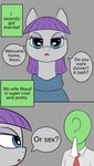 Rating: s
ID: 3365445
Date: 2022-05-31 20:31:38 -0400
Status: active
Score: 46
anon blue_eyes bodily_fluids clothing collared_shirt dialogue dinner_bath_or_me duo earth_pony english_text equid equine female feral friendship_is_magic fur green_body green_skin grey_background grey_body grey_fur hair happy_harvey hasbro hi_res horse human interspecies male male/female mammal married_couple maud_pie_(mlp) my_little_pony necktie ponification pony propositioning purple_hair shirt shocked simple_background smock sweat sweatdrop text topwear post #3365445