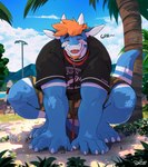 Rating: s
ID: 5659821
Date: 2025-06-22 06:41:06 -0400
Status: active
Score: 35
4_toes absurd_res anthro barefoot black_clothing black_shirt black_t-shirt black_topwear blue_body bottomwear brown_eyes claws clothed clothing collar crouching dragon duo feet finger_claws front_view hair hi_res horn leash looking_at_viewer male male_anthro muscular muscular_anthro muscular_male mythological_creature mythological_scalie mythology open_mouth open_smile orange_hair outside pache_riggs red_collar red_leash scalie shirt short_hair shorts smile solo_focus t-shirt tiberius_(pache_riggs) toe_claws toes topwear white_body white_horn post #5659821