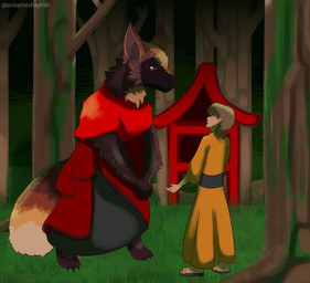 Rating: s
ID: 5592828
Date: 2025-05-23 14:08:15 -0400
Status: active
Score: 0
anthro brown_body brown_eyes brown_fur brown_hair canid canine clothing forest fox fur hair hi_res human mammal plant robe screamoshaymin shawl shrine size_difference tree post #5592828
