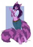 Rating: s
ID: 980692
Date: 2016-08-27 23:34:47 -0400
Status: active
Score: 24
5_fingers ajna anthro biped blue_eyes breasts clothed clothing collar digitigrade female fingers fluffy fluffy_tail fur hair hi_res katida mammal medium_breasts midriff navel open_mouth purple_body purple_fur purple_hair purple_stripes smile solo standing striped_body striped_fur stripes tail wide_hips post #980692