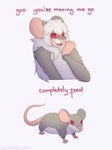 Rating: s
ID: 4445200
Date: 2023-11-30 14:39:46 -0500
Status: active
Score: 41
ambiguous_gender anthro blush duo female feral happy hi_res humanoid mammal martalomew meme mouse murid murine rodent smols_the_mouse text you're_making_me_go_completely_feral post #4445200